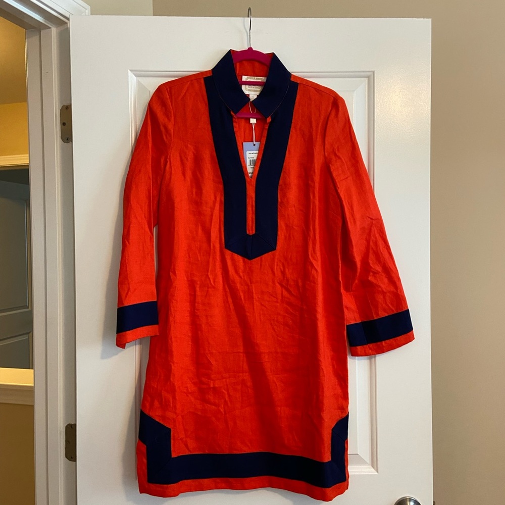 Sail to Sable Orange Tunic Dress with Navy Trim